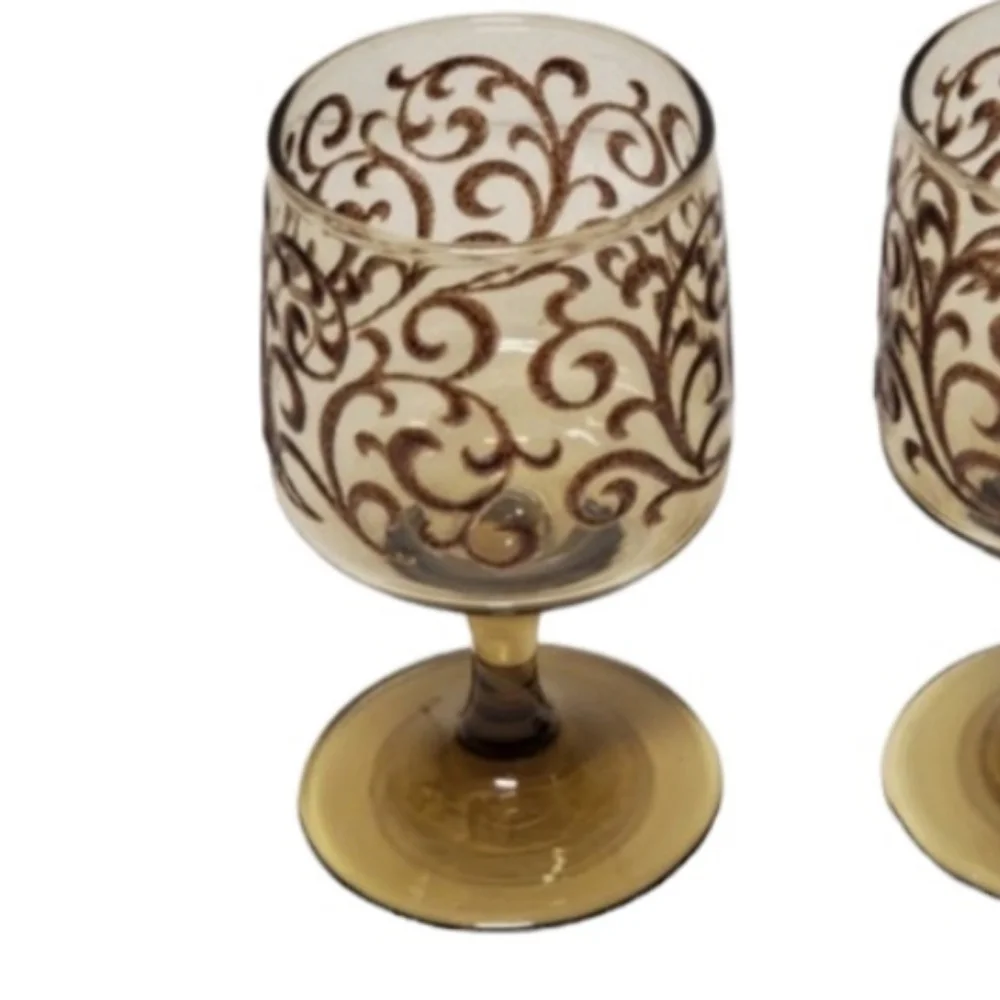 Vintage Prado Brown Libbey Glass Co Brown Raised Swirl Tawny Smoked Set‎ of 6